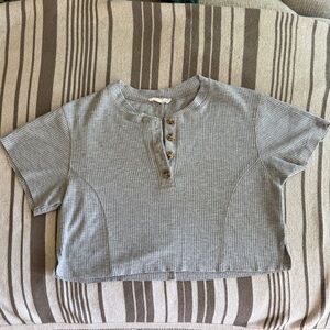 New In Gray Waffle Knit Cropped Henley Top | Woman’s Medium